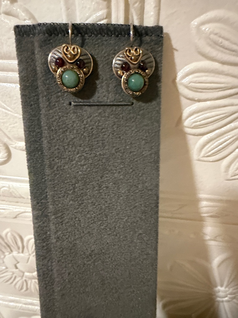 Gold-Tone Turquoise And Garnet Accent Drop Earrings - Women's Jewelry
